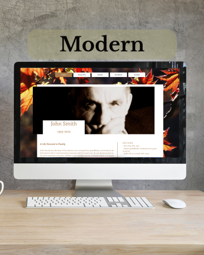 Modern QRest memorial example with timeline, quotes, and embedded media