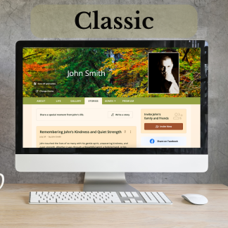 Preview of Classic QRest digital memorial design with photos and biography section