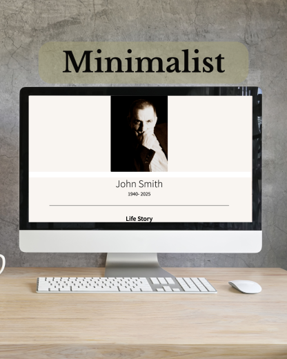 QRest Lite memorial page with a clean, minimalist design featuring a simple layout and elegant typography